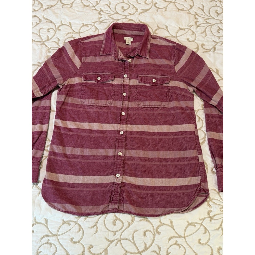 J.Crew Womens Medium Pink Burgundy Striped Button Front Cotton Shirt Casual M